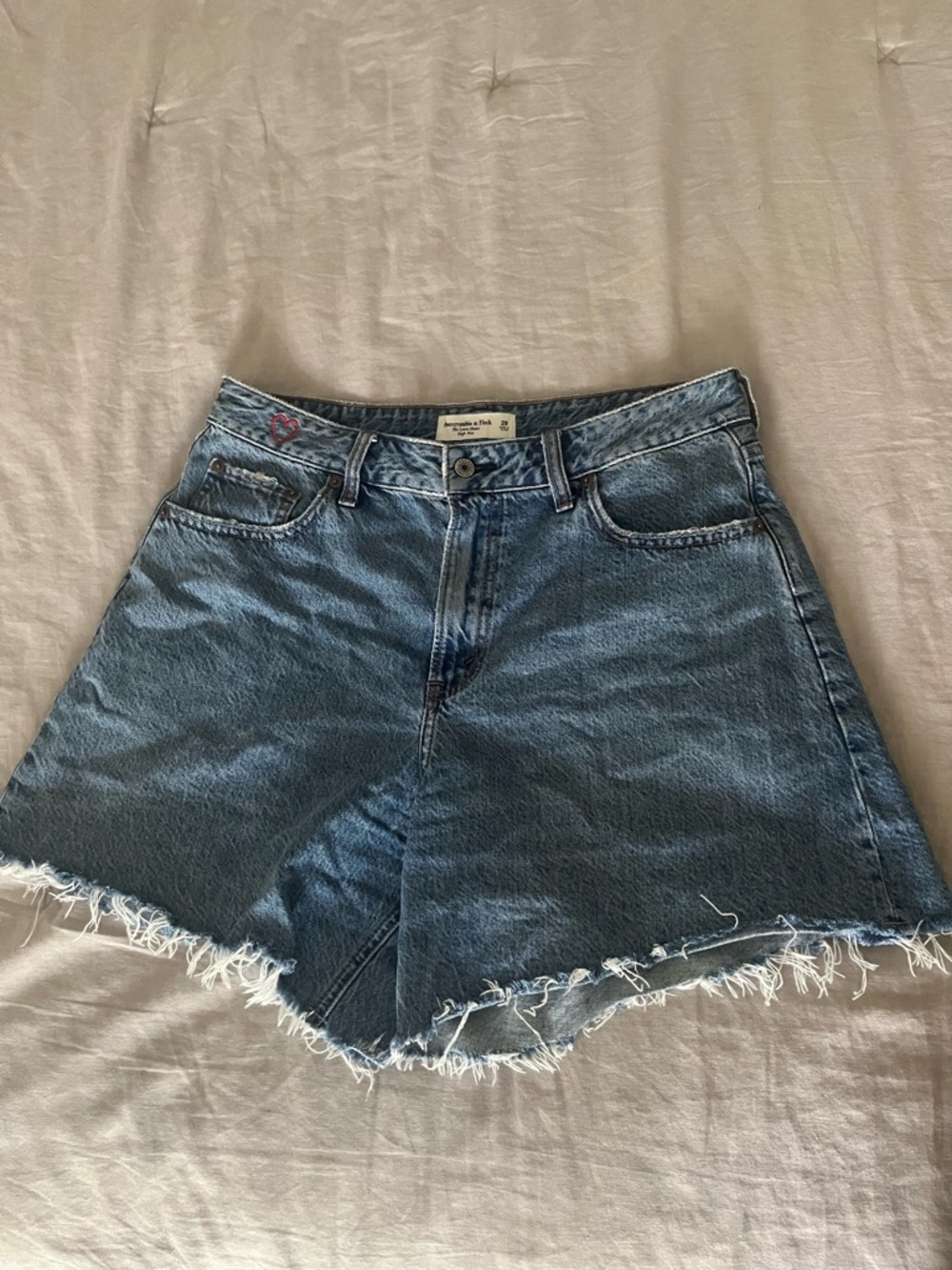 Abercrombie & Fitch High-Waist Blue Denim Frayed Hem Women’s Shorts